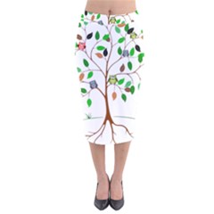 Tree Root Leaves Owls Green Brown Velvet Midi Pencil Skirt by Simbadda