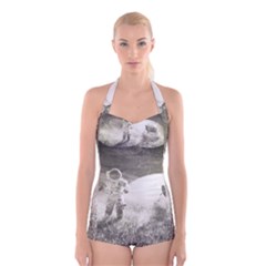 Astronaut Space Travel Space Boyleg Halter Swimsuit  by Simbadda