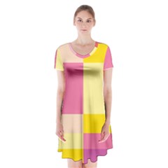 Colorful Squares Background Short Sleeve V-neck Flare Dress by Simbadda