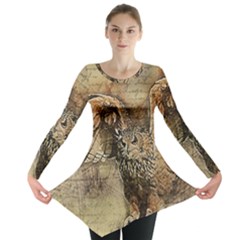 Vintage Owl Long Sleeve Tunic  by Valentinaart