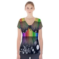 Music Pattern Short Sleeve Front Detail Top by Simbadda