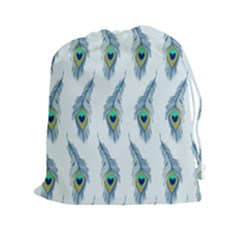 Background Of Beautiful Peacock Feathers Wallpaper For Scrapbooking Drawstring Pouches (xxl) by Simbadda
