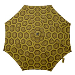 Golden 3d Hexagon Background Hook Handle Umbrellas (large) by Amaryn4rt