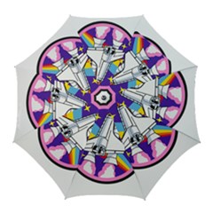 Badge Patch Pink Rainbow Rocket Golf Umbrellas by Amaryn4rt