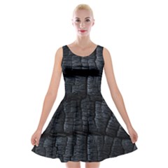 Black Burnt Wood Texture Velvet Skater Dress by Amaryn4rt