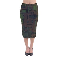 Circuit Board A Completely Seamless Background Design Velvet Midi Pencil Skirt by Simbadda