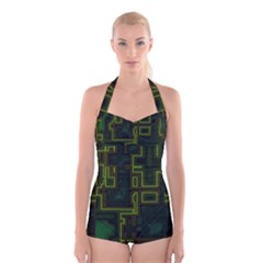 A Completely Seamless Background Design Circuit Board Boyleg Halter Swimsuit  by Simbadda
