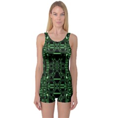 An Overly Large Geometric Representation Of A Circuit Board One Piece Boyleg Swimsuit by Simbadda