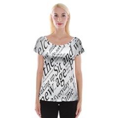 Abstract Minimalistic Text Typography Grayscale Focused Into Newspaper Women s Cap Sleeve Top by Simbadda