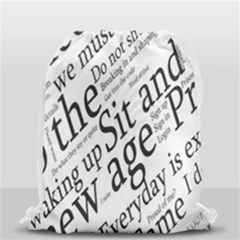 Abstract Minimalistic Text Typography Grayscale Focused Into Newspaper Drawstring Bag (small) by Simbadda