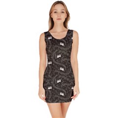 Black Beautiful Musical Pattern With Notes And Piano Keyboard Bodycon Dress by CoolDesigns