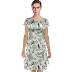 Gray Paris Symbols Pattern Romantic Travel In Paris Cap Sleeve Nightdress by CoolDesigns