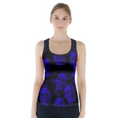 Sparkling Glitter Skulls Blue Racer Back Sports Top by ImpressiveMoments