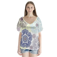 Retro Flowers V-neck Flutter Sleeve Top by LoolyElzayat