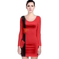 Flower Floral Red Back Sakura Long Sleeve Bodycon Dress by Mariart