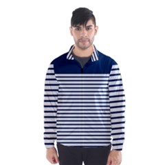 Horizontal Stripes Blue White Line Wind Breaker (men) by Mariart
