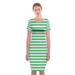 Horizontal Stripes Green Classic Short Sleeve Midi Dress by Mariart