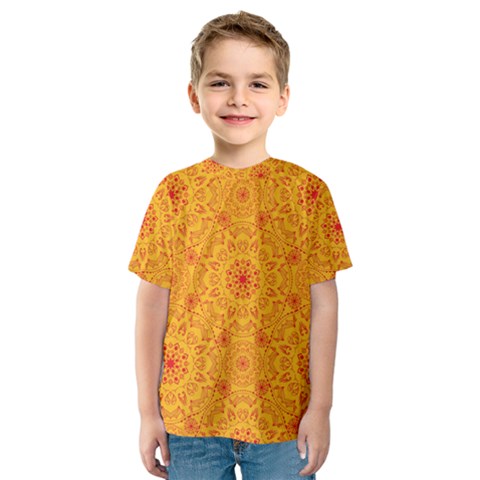 Solar Mandala  Orange Rangoli  Kids  Sport Mesh Tee by bunart