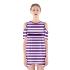 Horizontal Stripes Purple Shoulder Cutout One Piece by Mariart