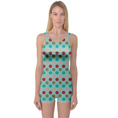 Large Colored Polka Dots Line Circle One Piece Boyleg Swimsuit by Mariart