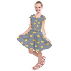 Limpet Polka Dot Yellow Grey Kids  Short Sleeve Dress by Mariart