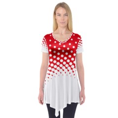 Polka Dot Circle Hole Red White Short Sleeve Tunic  by Mariart