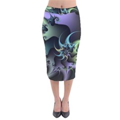 Fractal Image With Sharp Wheels Velvet Midi Pencil Skirt by Simbadda