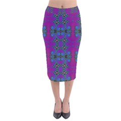 Purple Seamless Pattern Digital Computer Graphic Fractal Wallpaper Velvet Midi Pencil Skirt by Simbadda
