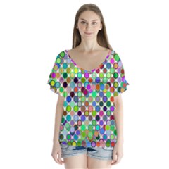 Colorful Dots Balls On White Background Flutter Sleeve Top by Simbadda