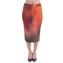 Background Technical Design With Orange Colors And Details Velvet Midi Pencil Skirt by Simbadda
