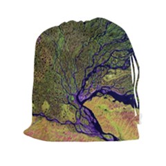 Lena River Delta A Photo Of A Colorful River Delta Taken From A Satellite Drawstring Pouches (xxl) by Simbadda