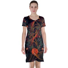 Fractal Wallpaper With Dancing Planets On Black Background Short Sleeve Nightdress by Nexatart