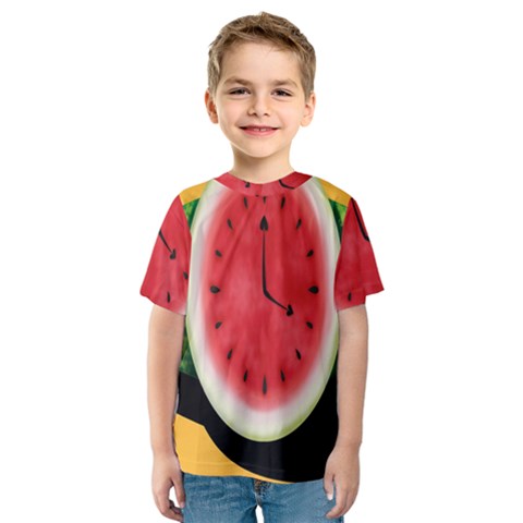 Watermelon Slice Red Orange Green Black Fruite Time Kids  Sport Mesh Tee by Mariart