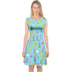 Easter - Chick And Tulips Capsleeve Midi Dress by Valentinaart