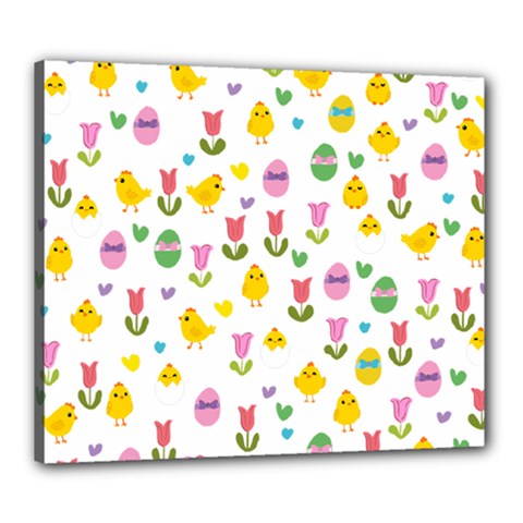 Easter - Chick And Tulips Canvas 24  X 20  by Valentinaart
