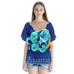 Zodiac Aquarius Flutter Sleeve Top by Mariart