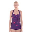 Abstract Lines Radiate Planets Web Boyleg Halter Swimsuit  View1