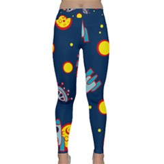 Rocket Ufo Moon Star Space Planet Blue Circle Classic Yoga Leggings by Mariart
