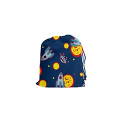 Rocket Ufo Moon Star Space Planet Blue Circle Drawstring Pouches (xs)  by Mariart