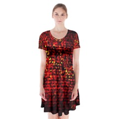 Red Particles Background Short Sleeve V-neck Flare Dress by Nexatart