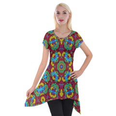 Geometric Multicolored Print Short Sleeve Side Drop Tunic by dflcprintsclothing