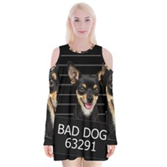 Bad Dog Velvet Long Sleeve Shoulder Cutout Dress by Valentinaart