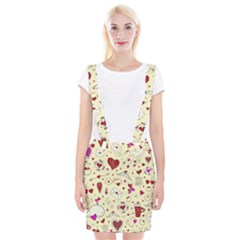 Valentinstag Love Hearts Pattern Red Yellow Braces Suspender Skirt by EDDArt