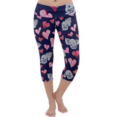 Elephant Lover Hearts Elephants Capri Yoga Leggings by BubbSnugg