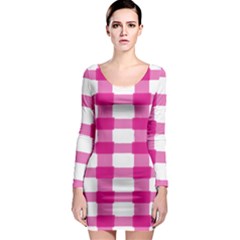 Hot Pink Brush Stroke Plaid Tech White Long Sleeve Bodycon Dress by Mariart