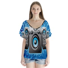 Sound System Music Disco Party Flutter Sleeve Top by Mariart