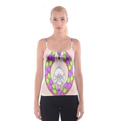 Make An Easter Egg Wreath Rabbit Face Cute Pink White Spaghetti Strap Top by Mariart