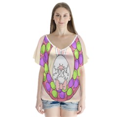Make An Easter Egg Wreath Rabbit Face Cute Pink White Flutter Sleeve Top by Mariart