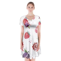 Hand Painted Summer Background  Short Sleeve V-neck Flare Dress by TastefulDesigns