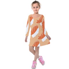 Fish Eat Japanese Sushi Kids  Long Sleeve Velvet Dress by Mariart